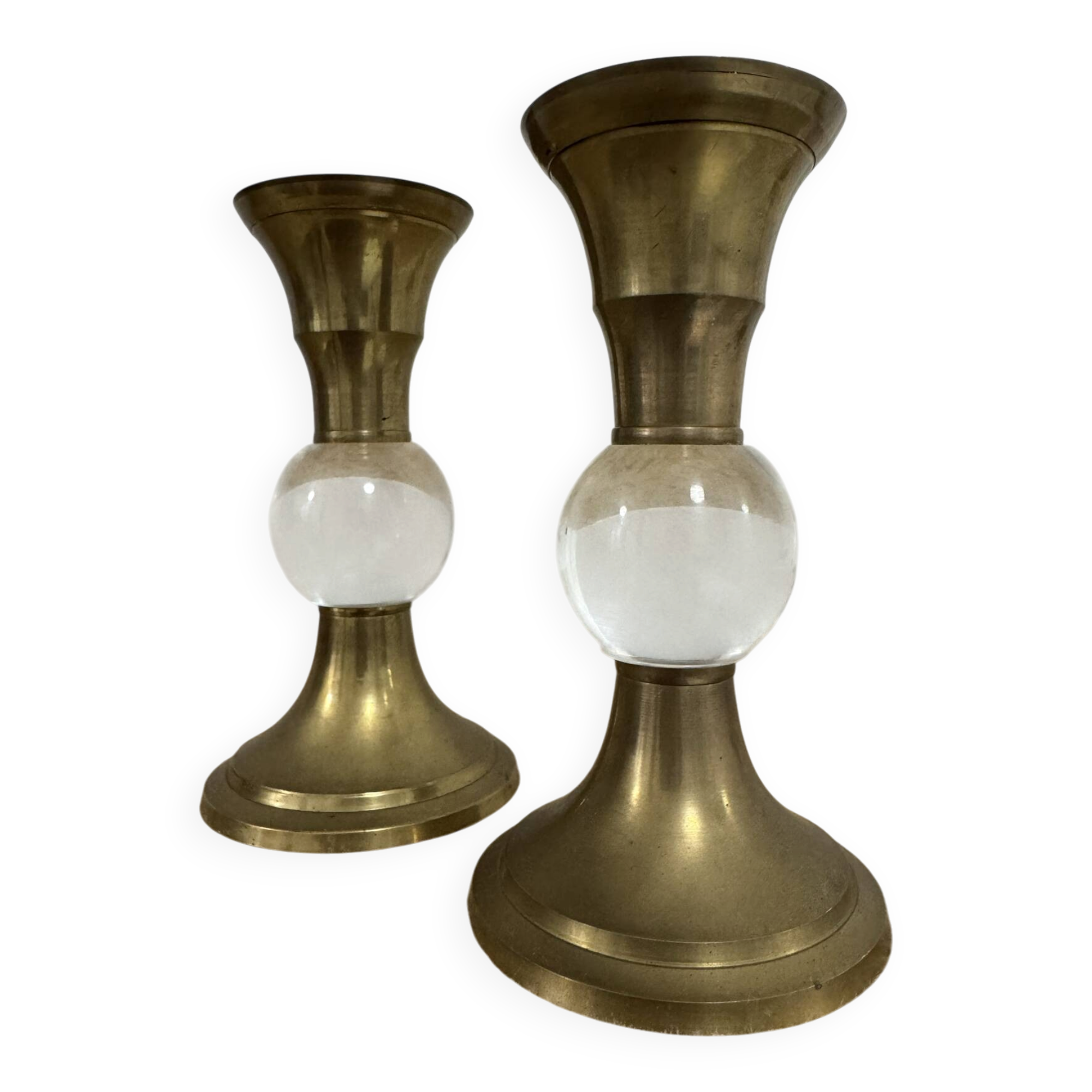 Bougeoirs laiton plexi années 70