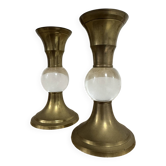 Bougeoirs laiton plexi années 70