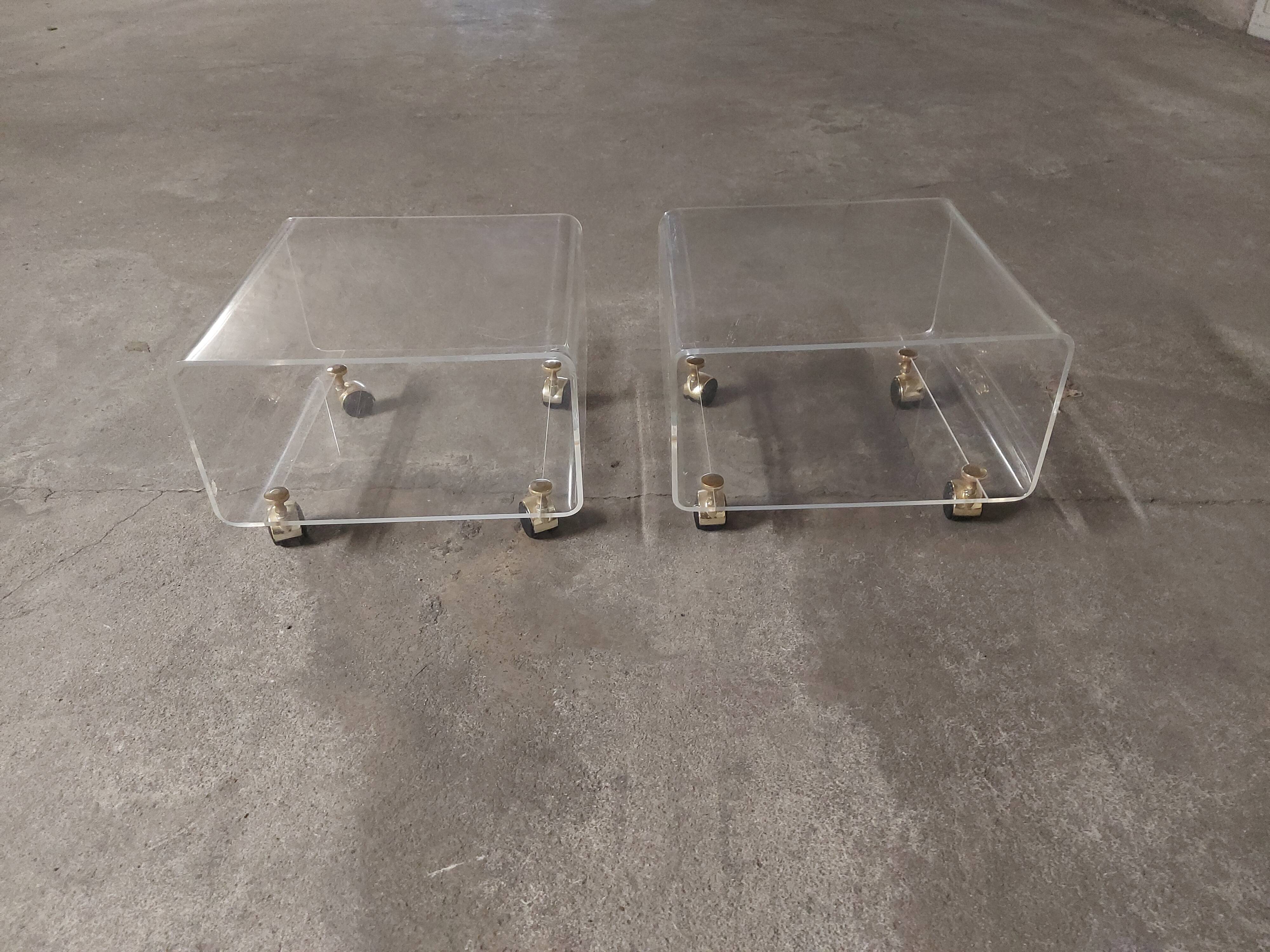 Set of two bedside tables, plexi sofa end, David Lange