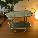 Vintage gold bar cart / side table with smoked glass
