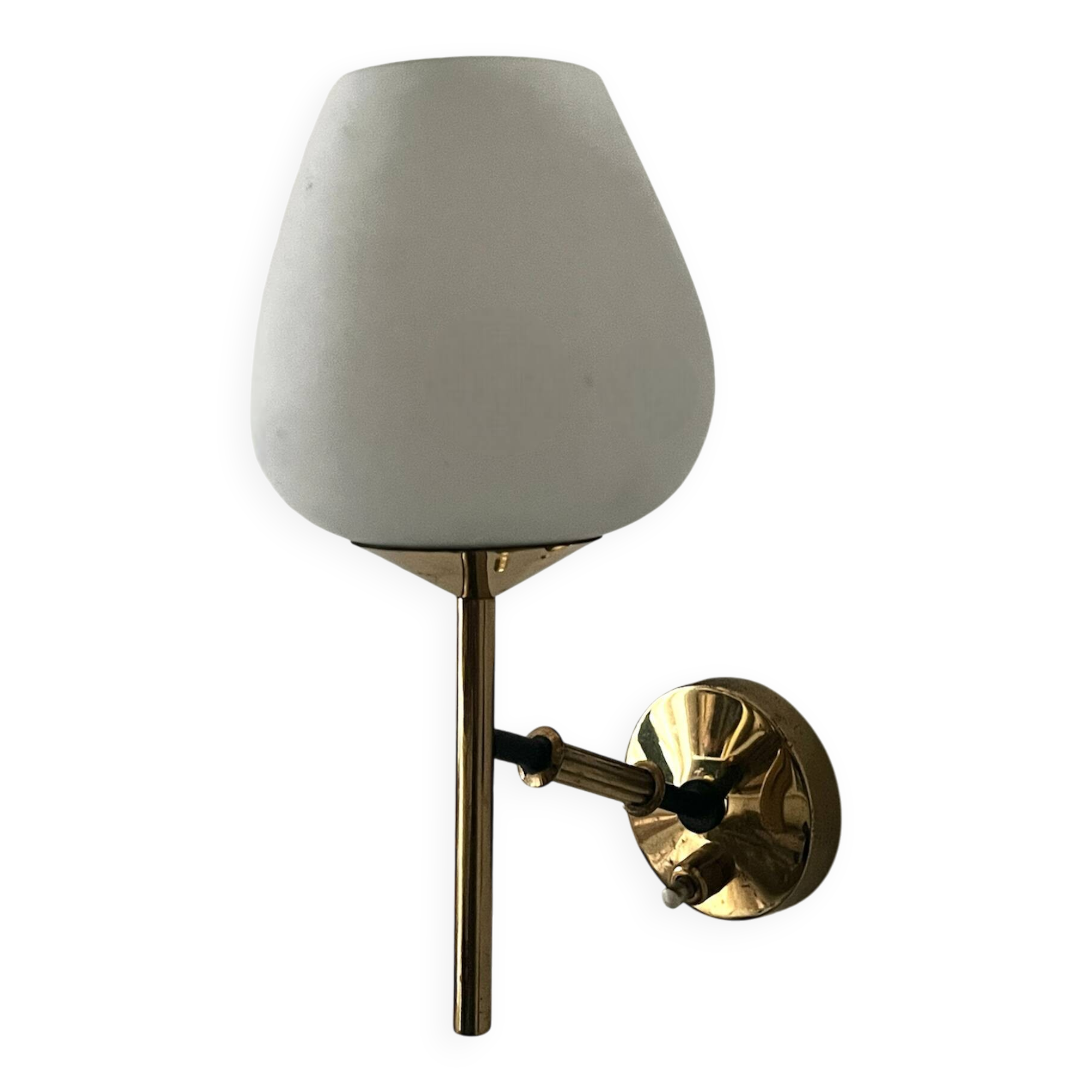 Brass and white opaline glass wall light, Arlus design 1950.