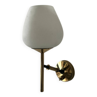 Brass and white opaline glass wall light, Arlus design 1950.
