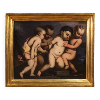Peinture école italienne du 17ème siècle, jeux d'angelots