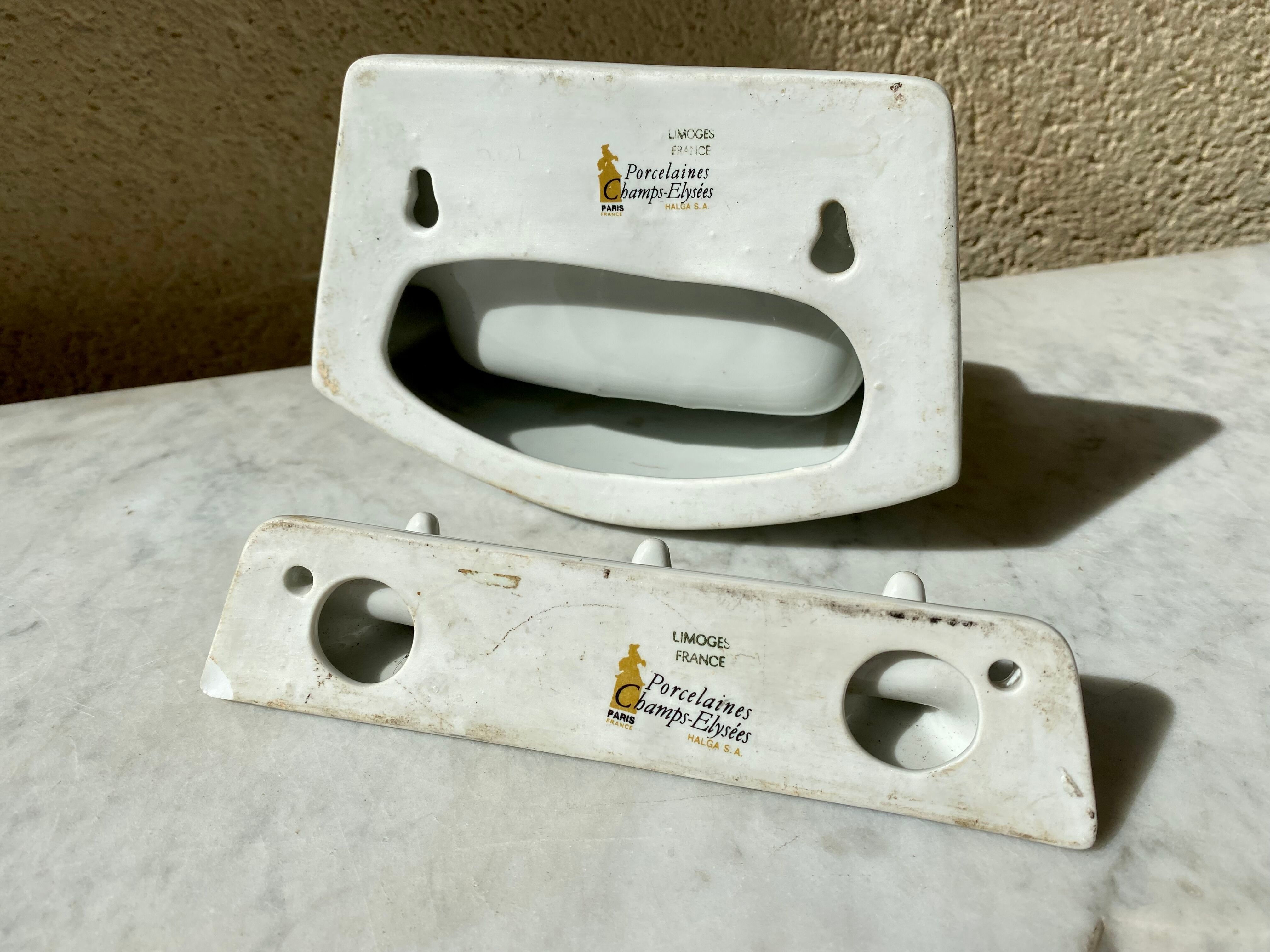 Soap holder and porcelain hook of Limoges Champs-Elysées vintage 60