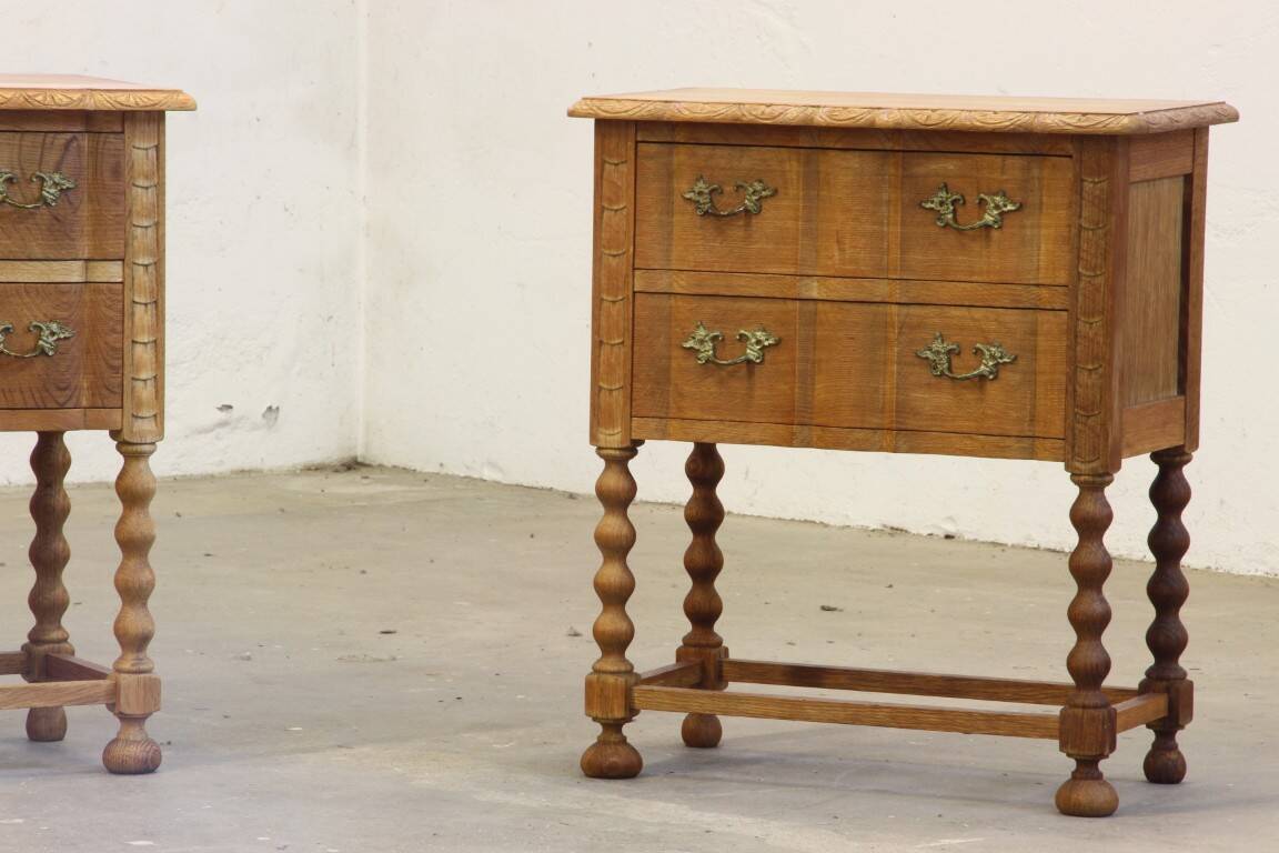 Vintage 1960s Danish modern oak nightstands in the style of Henning Kjærnulf