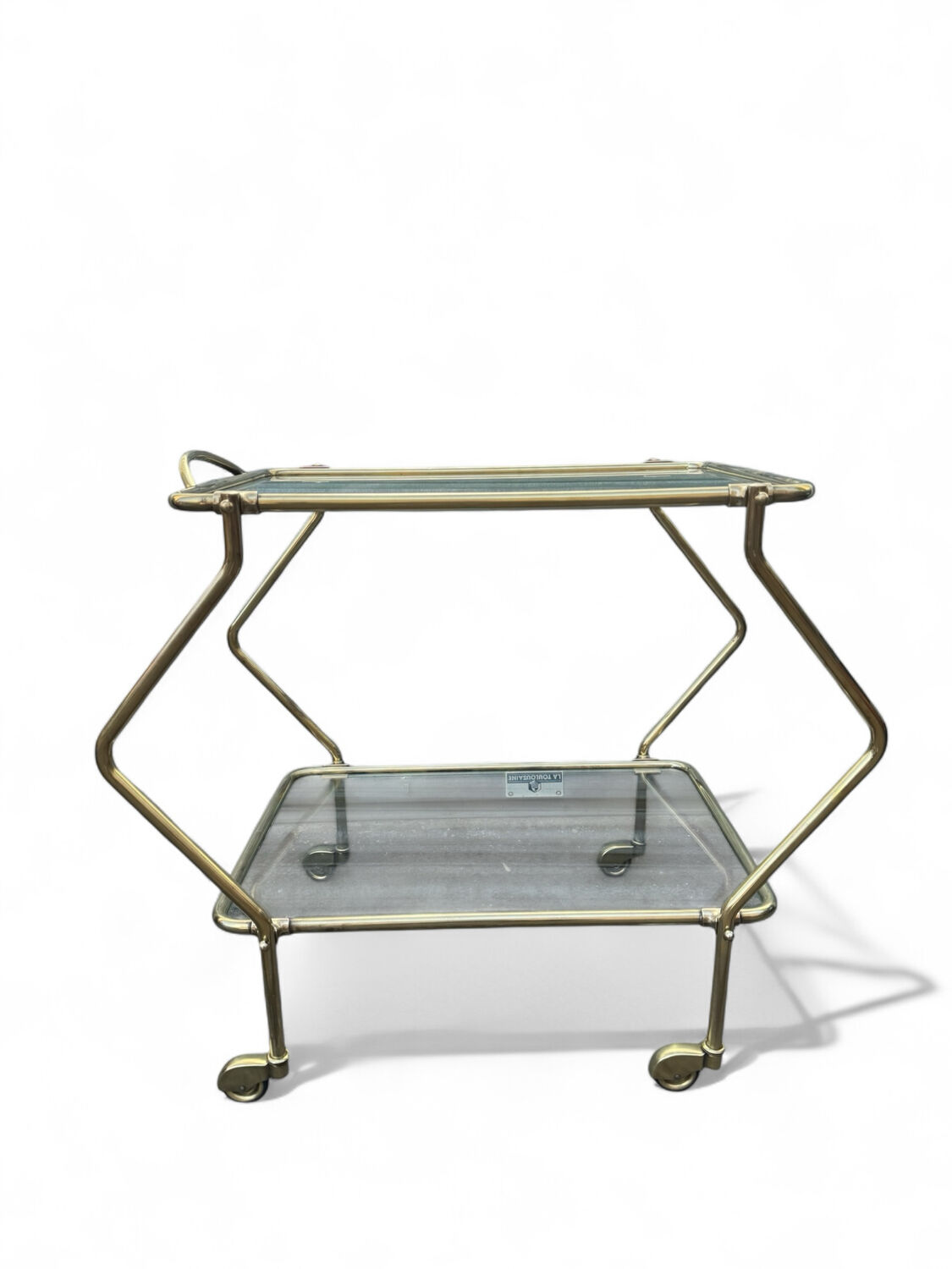 Italian mid-century 1960s brass rolling bar cart