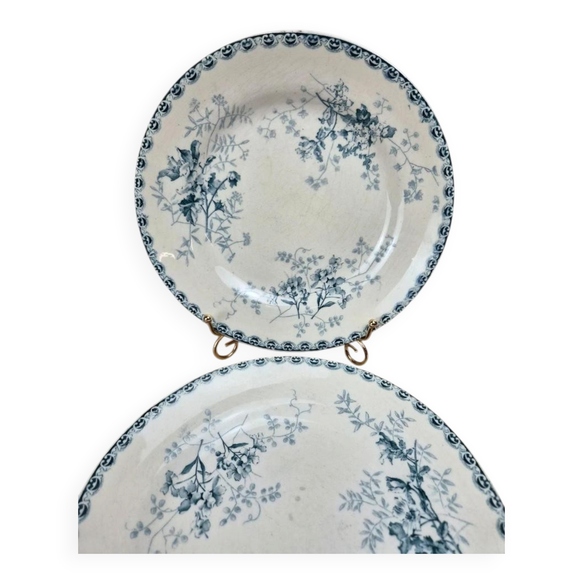 Set of 2 antique flat plates Terre de Fer – Hippolyte Boulenger & Cie – Roscoff model