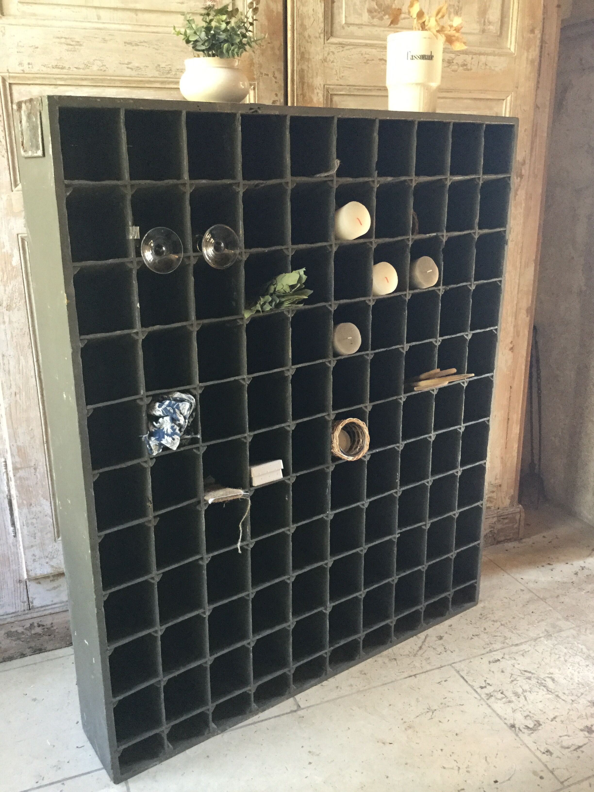 Old wooden shelf door bottle
