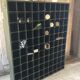 Old wooden shelf door bottle
