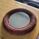 Vintage round rattan mirror