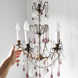 French chandelier late 19th patinated brass 6 arms