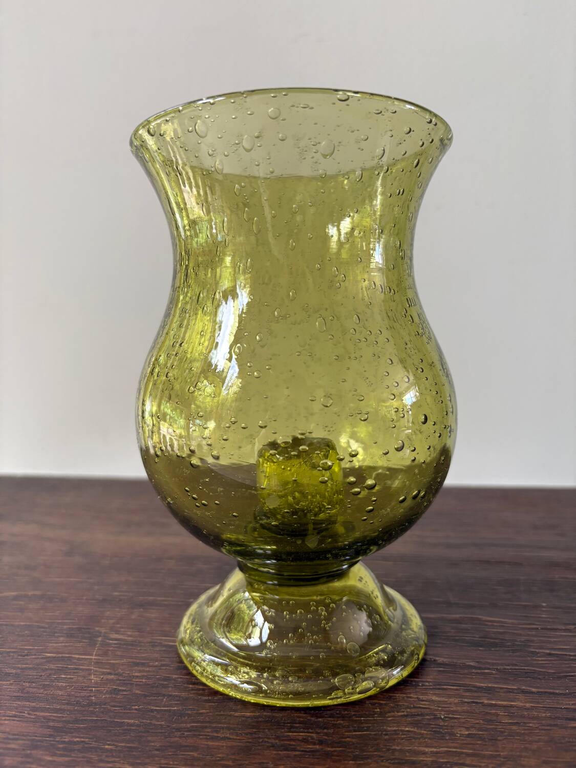 candle holder in biot green bubble glass from the 60s