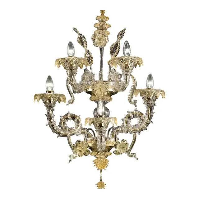 Verre de Murano Ca Rezzonico vénitien avec feuilles d'or et fleurs par Simoeng fo