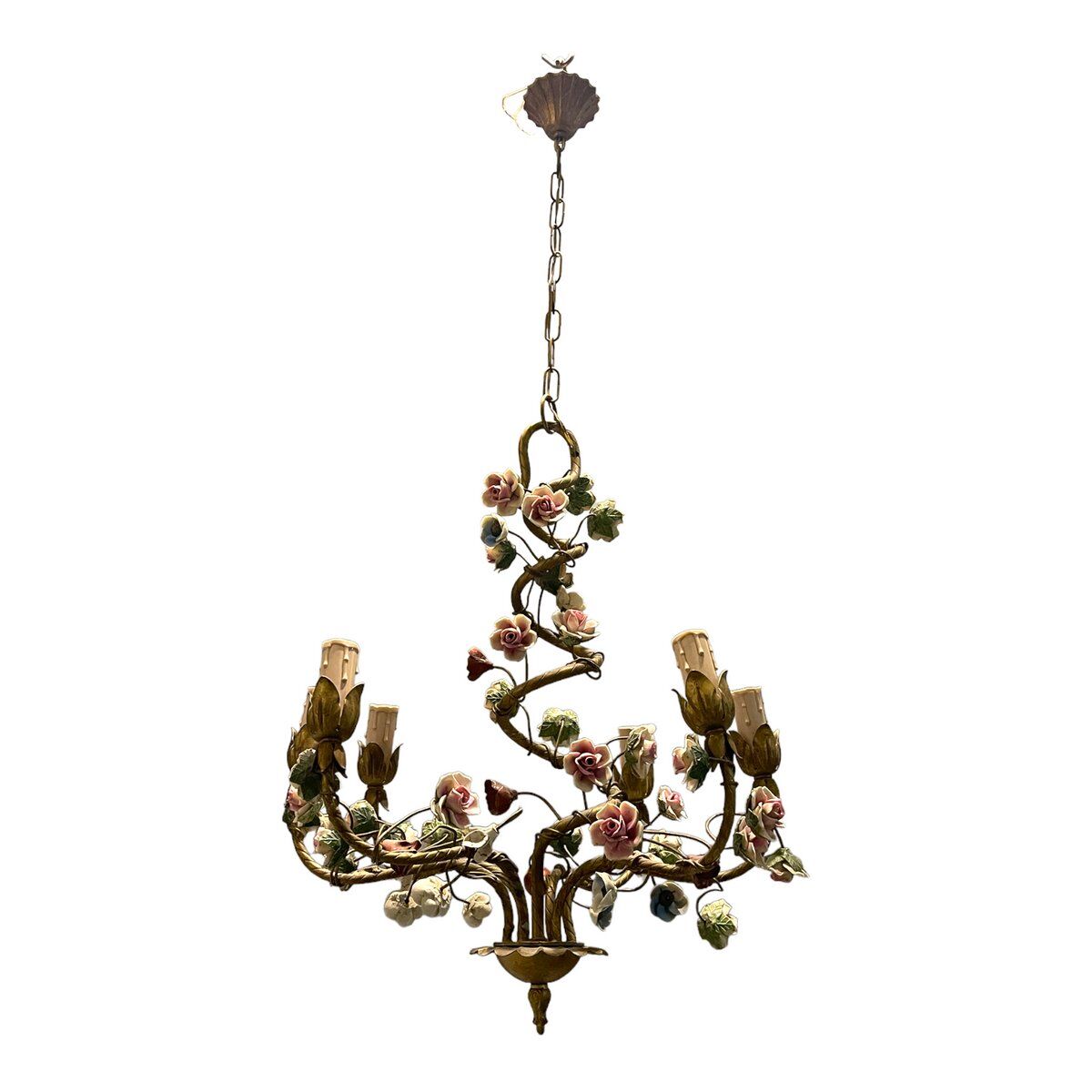 Italian Tole Ceramic Flower Chandelier, 1960s