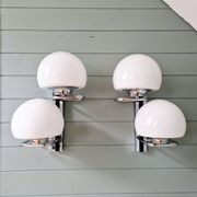 Pair of wall lights, G. Sciolari, in chrome metal and white opaline, 1970s