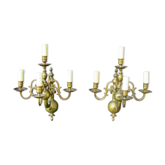 Antique flemish 4 branch brass wall lights wall fixtures 1920