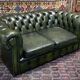 Chesterfield 2-seater green leather sofa from the 1980s