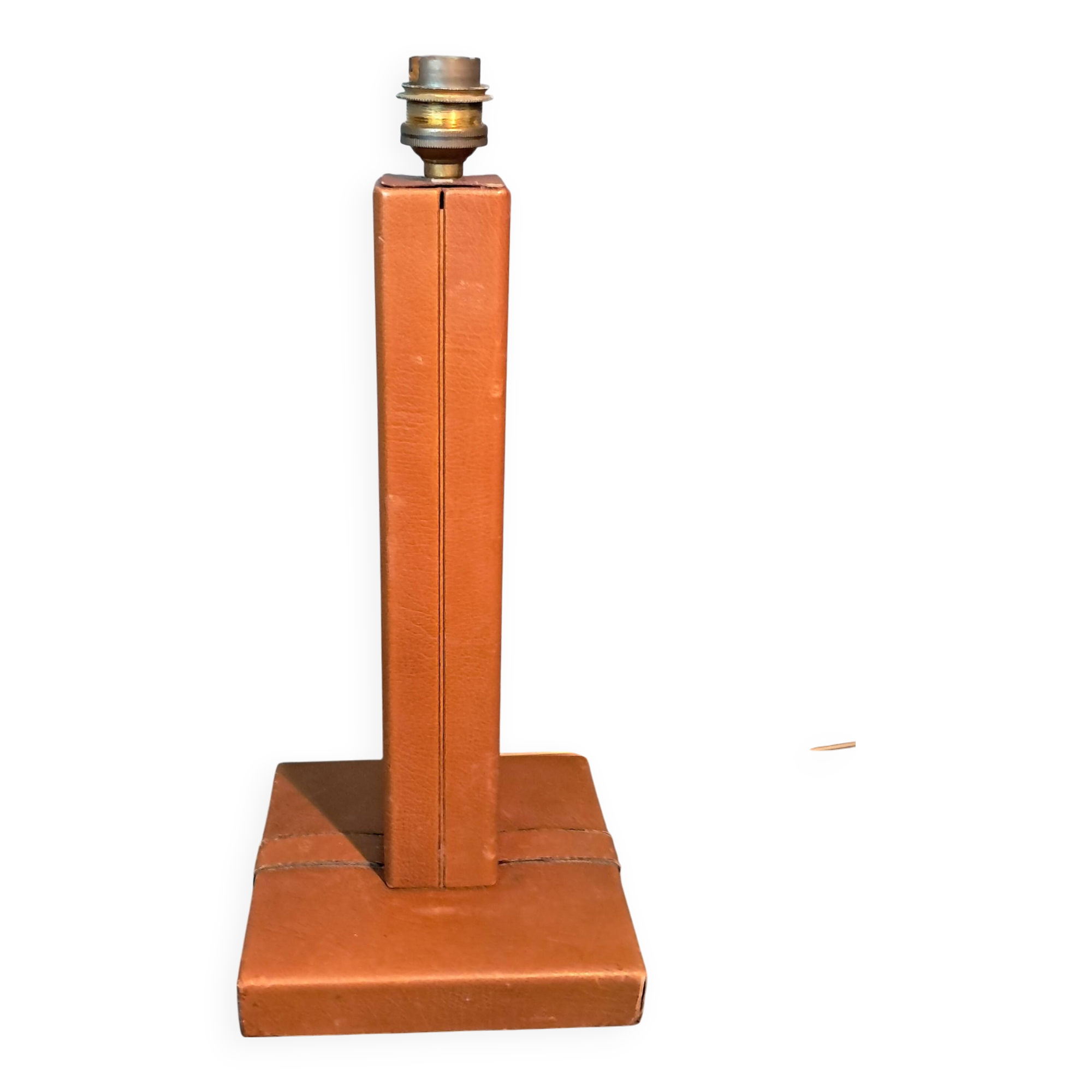 Modernist lamp base in fawn leather 1950s Le Tanneur Paris.
