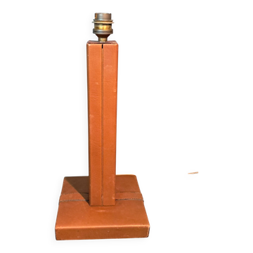 Modernist lamp base in fawn leather 1950s Le Tanneur Paris.