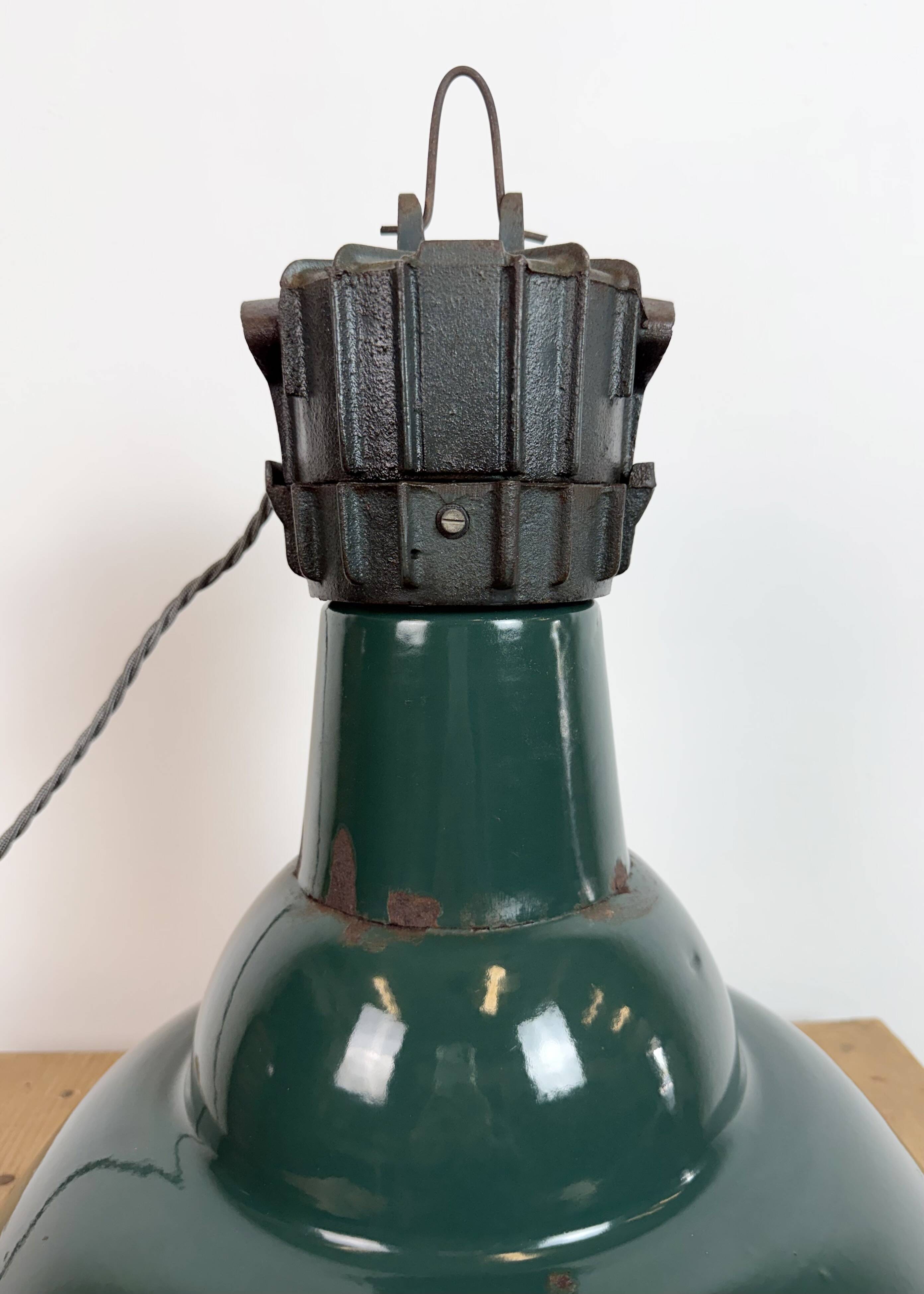 Industrial French Petrol Enamel Pendant Lamp from Sammode, 1950s