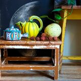 Vintage patinated solid wood side bench