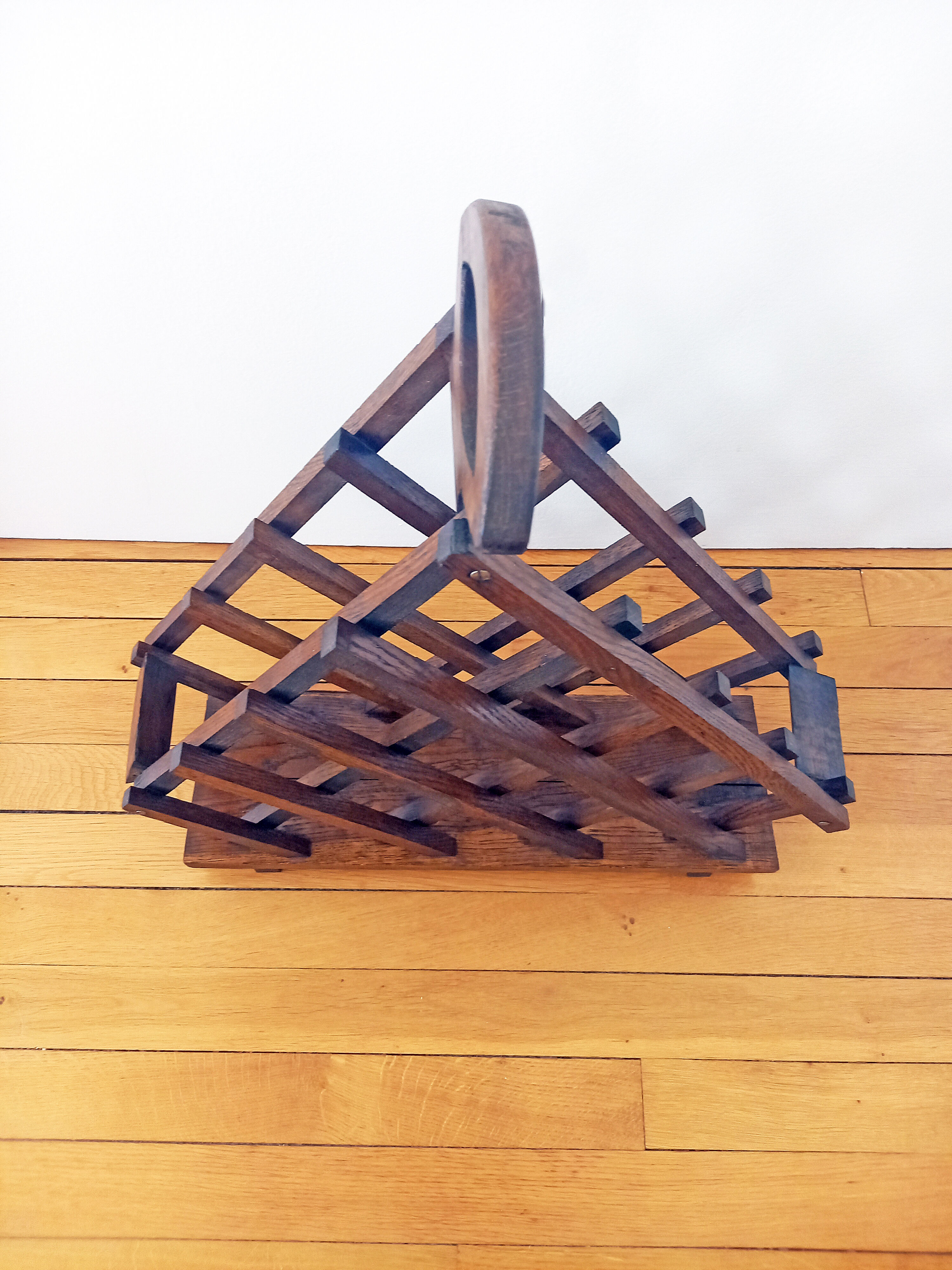 Old bottle holder / bottle rack Vintage Solid wood Unique piece