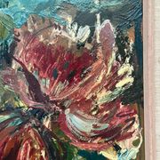 Original Swedish Oil on Panel – "Pink Flower" by Owe Wessbohn – Signed – Vintage and Framed – 69 × 51 cm (27.2" × 20.1")