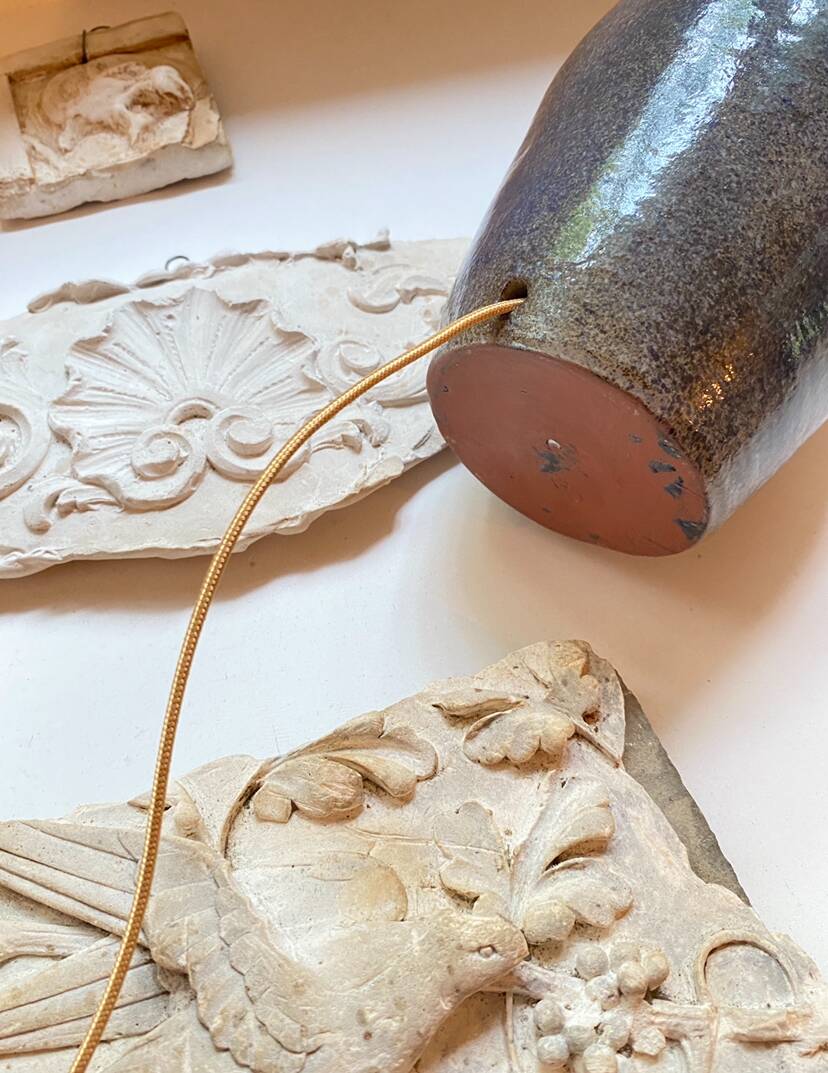 Ceramic lamp, 2 M fabric cable, cotton lampshade