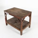 French industrial console table in solid wood, 1920s