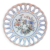 Openwork Dish in Desvres Earthenware, Rouen Cornucopia Flower Decor, 27.5 cm