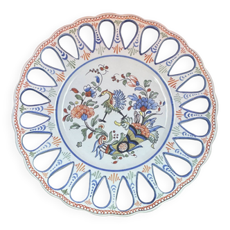 Openwork Dish in Desvres Earthenware, Rouen Cornucopia Flower Decor, 27.5 cm