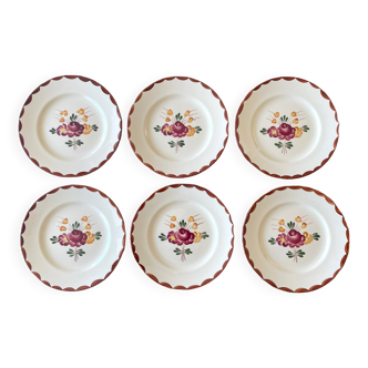 6 assiettes à dessert anciennes en faïence de Longchamp