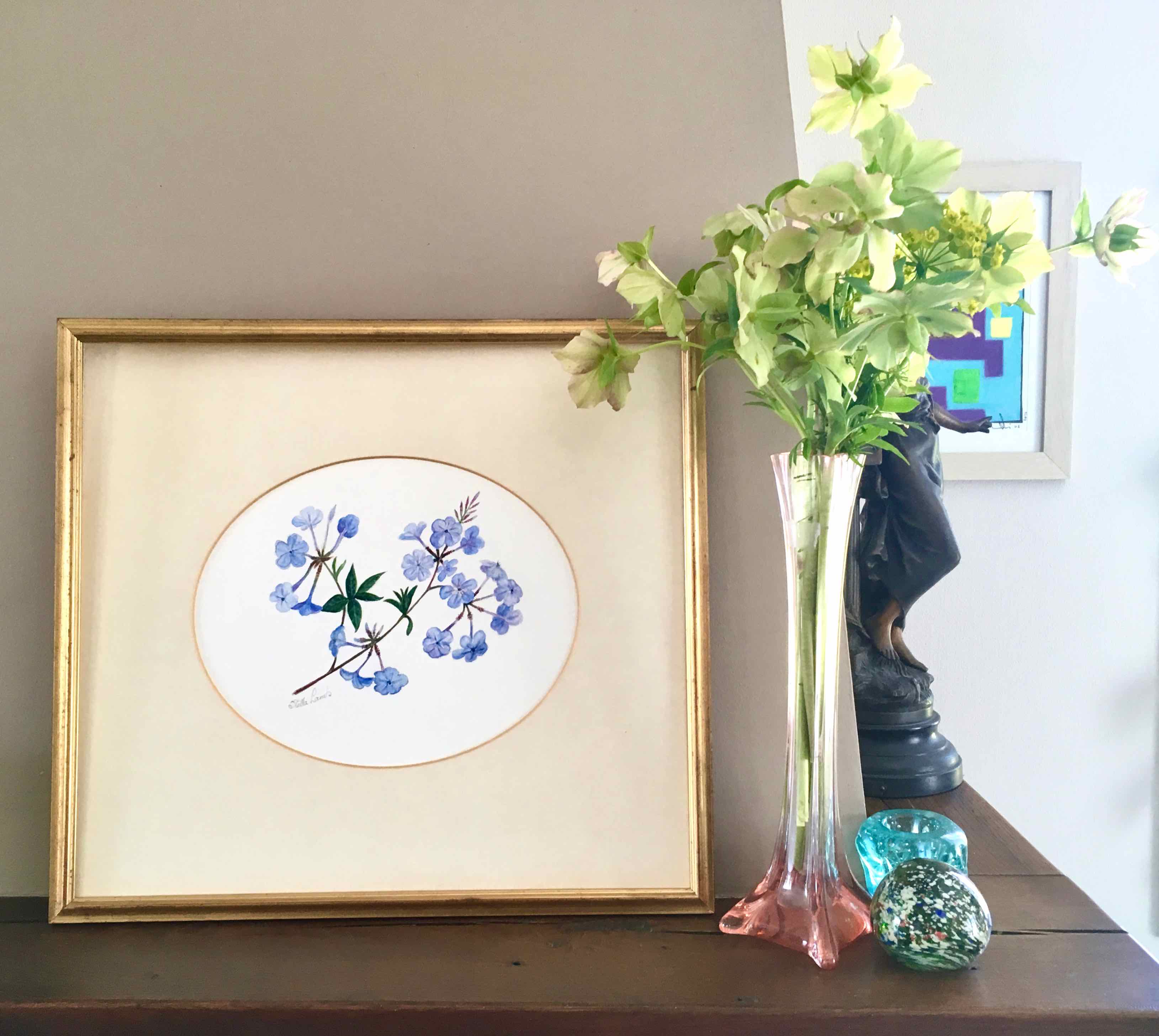 Tableau aquarelle fleurs de plumbago