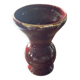 Ringed ceramic vase from Louviers, red and gold, 1950s