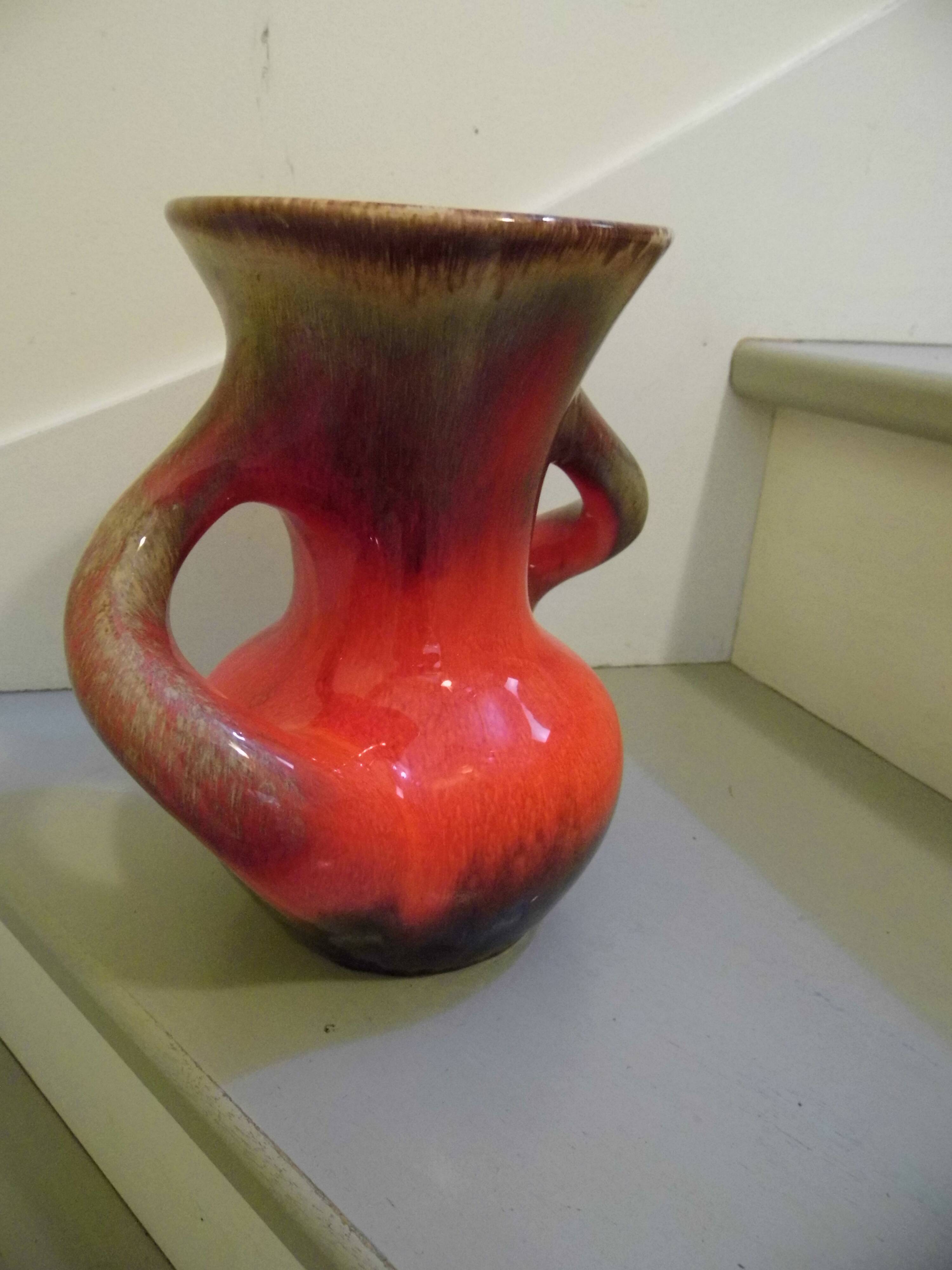 Red ceramic vase vallauris, vintage 50s/60s