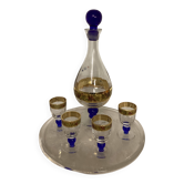 Ancien Service de 4 verres à liqueur et sa carafe sur plateau cristal