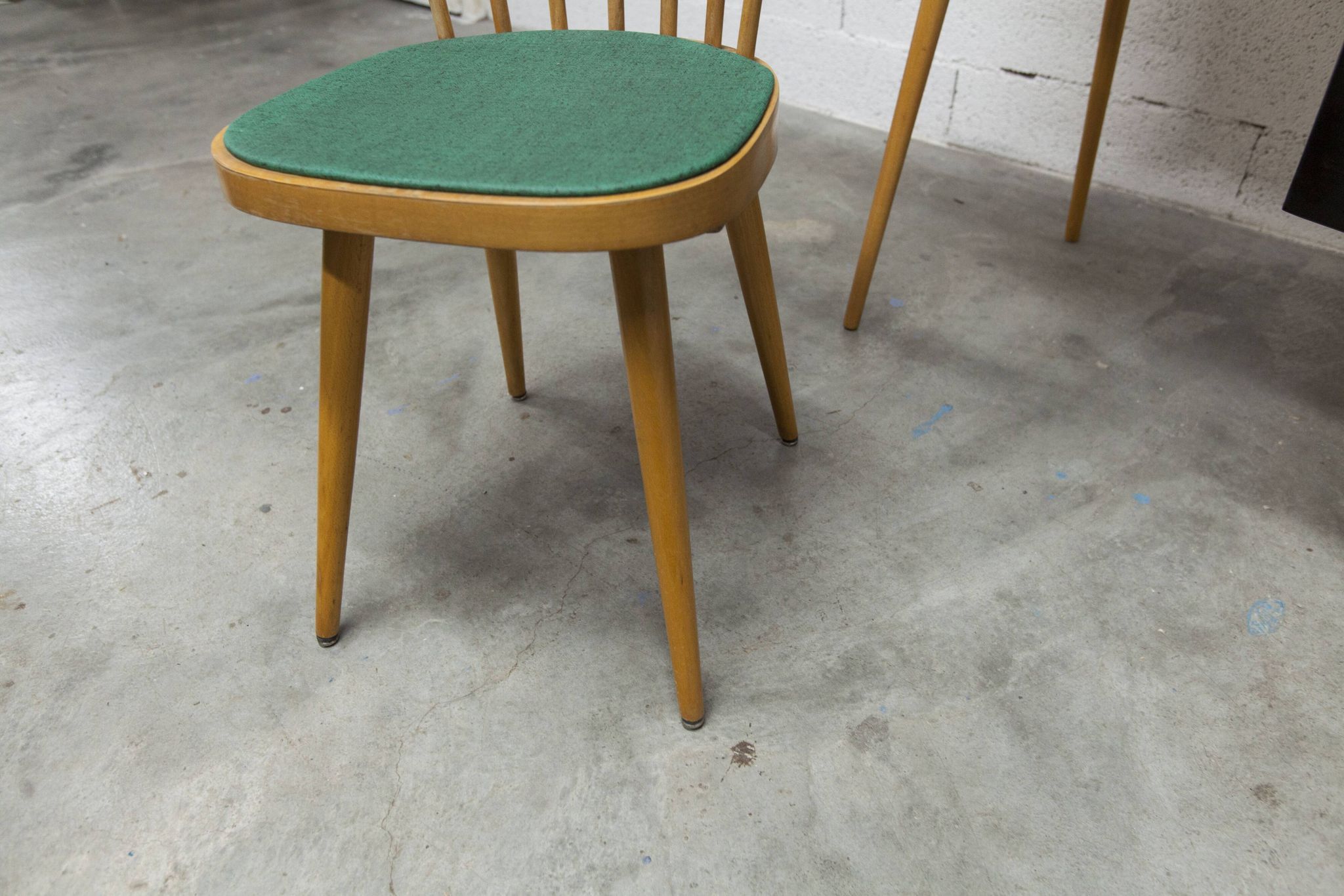 Baumann desk and chair, 1960s, Formica, wood and black, green seat