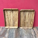 Duo of large bamboo serving trays