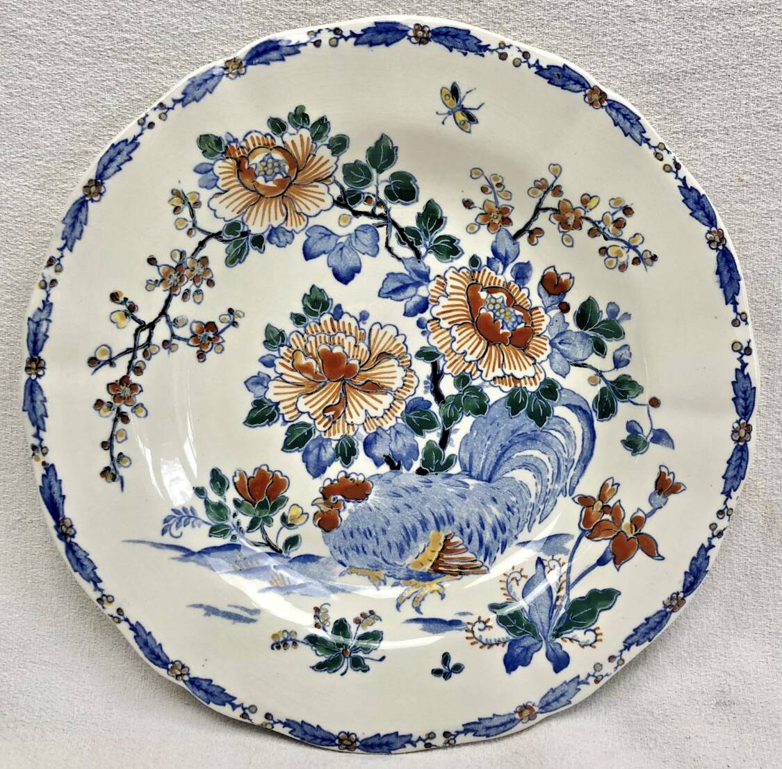 3 deep plates Gien peonies and rooster 1938/1960