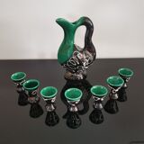 Ceramic liqueur service, zoomorphic, signed Vallauris