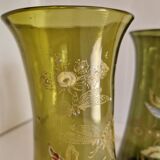 Pair of Enameled Glass Vases with Dragonflies. Unsigned Legras