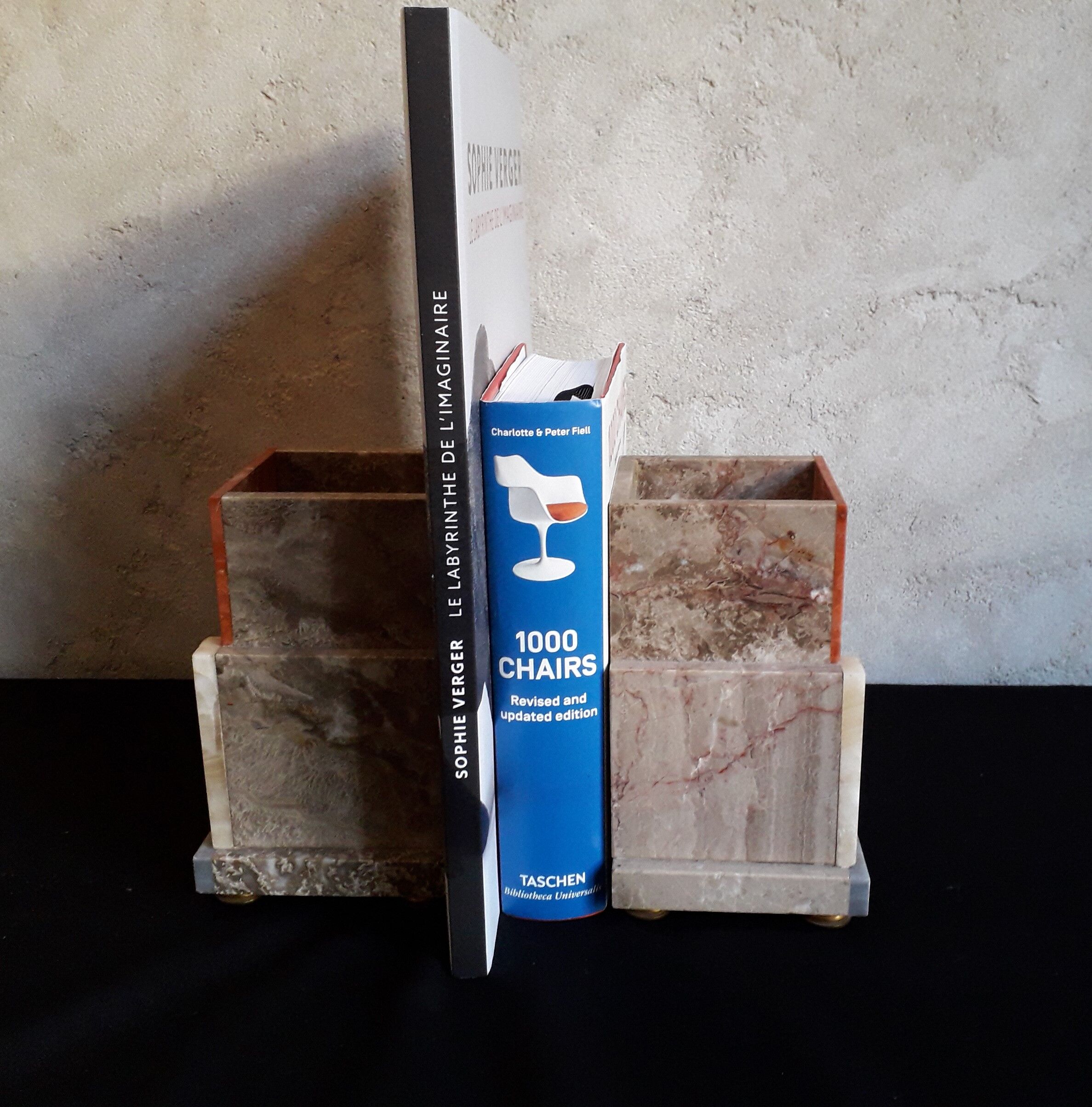 Pair of marble and onyx book clamts