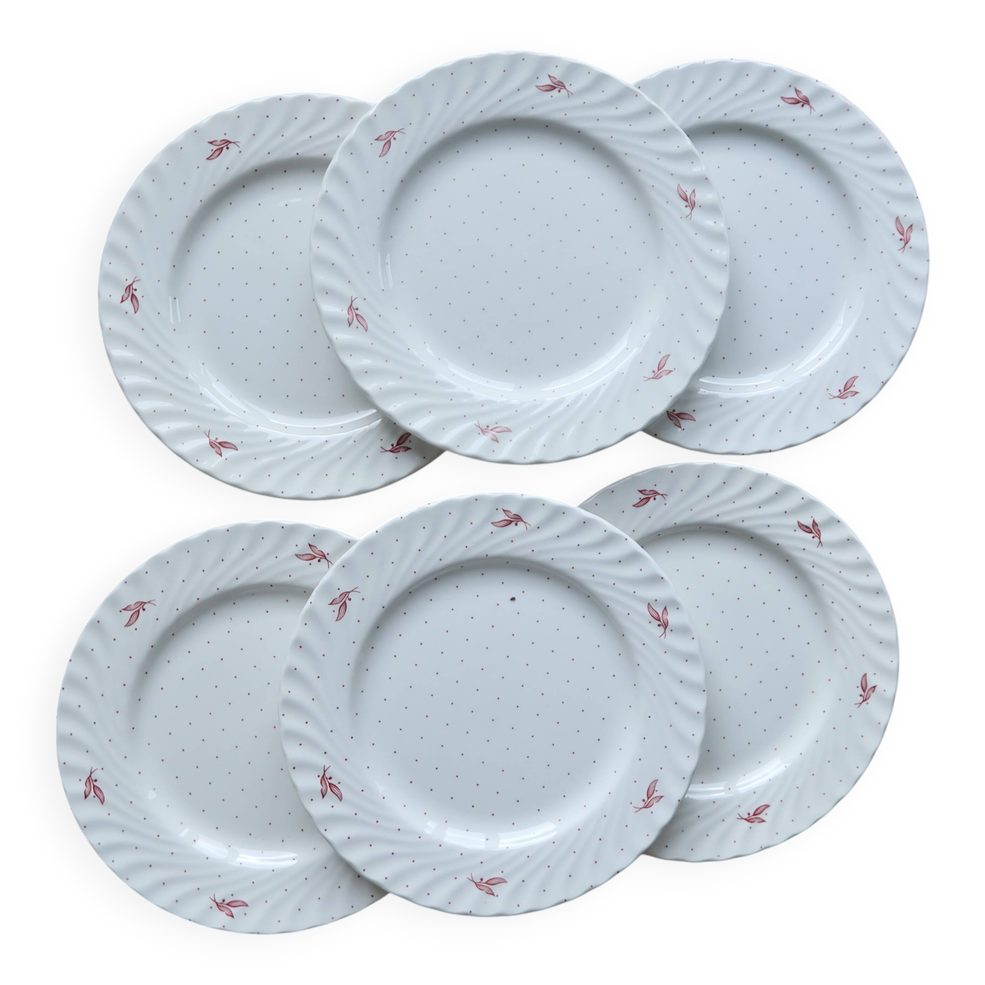6 vintage porcelain dessert plates Fontebasso - Red polka dot design