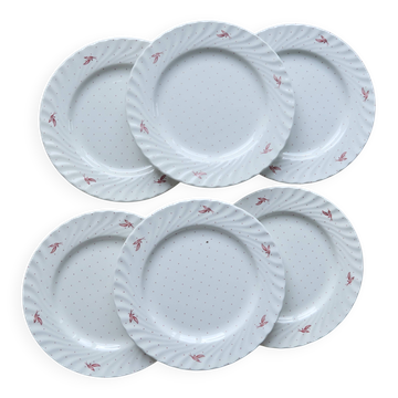 6 assiettes à dessert vintage porcelaine Fontebasso - Décor pois rouges