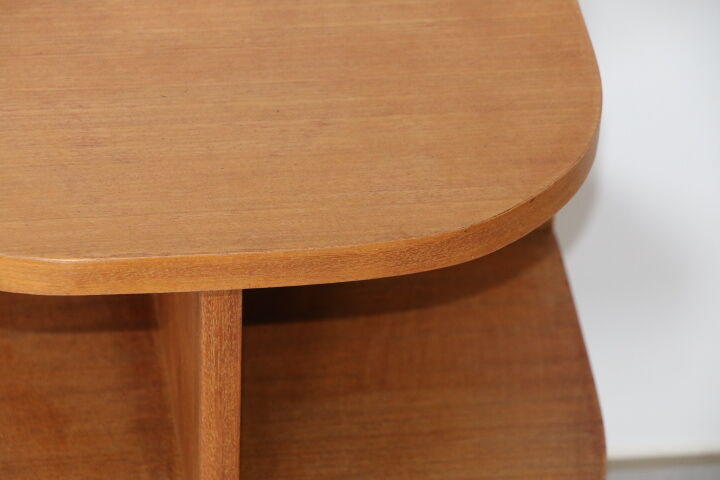 Oak-plated tripod bedside table 1950