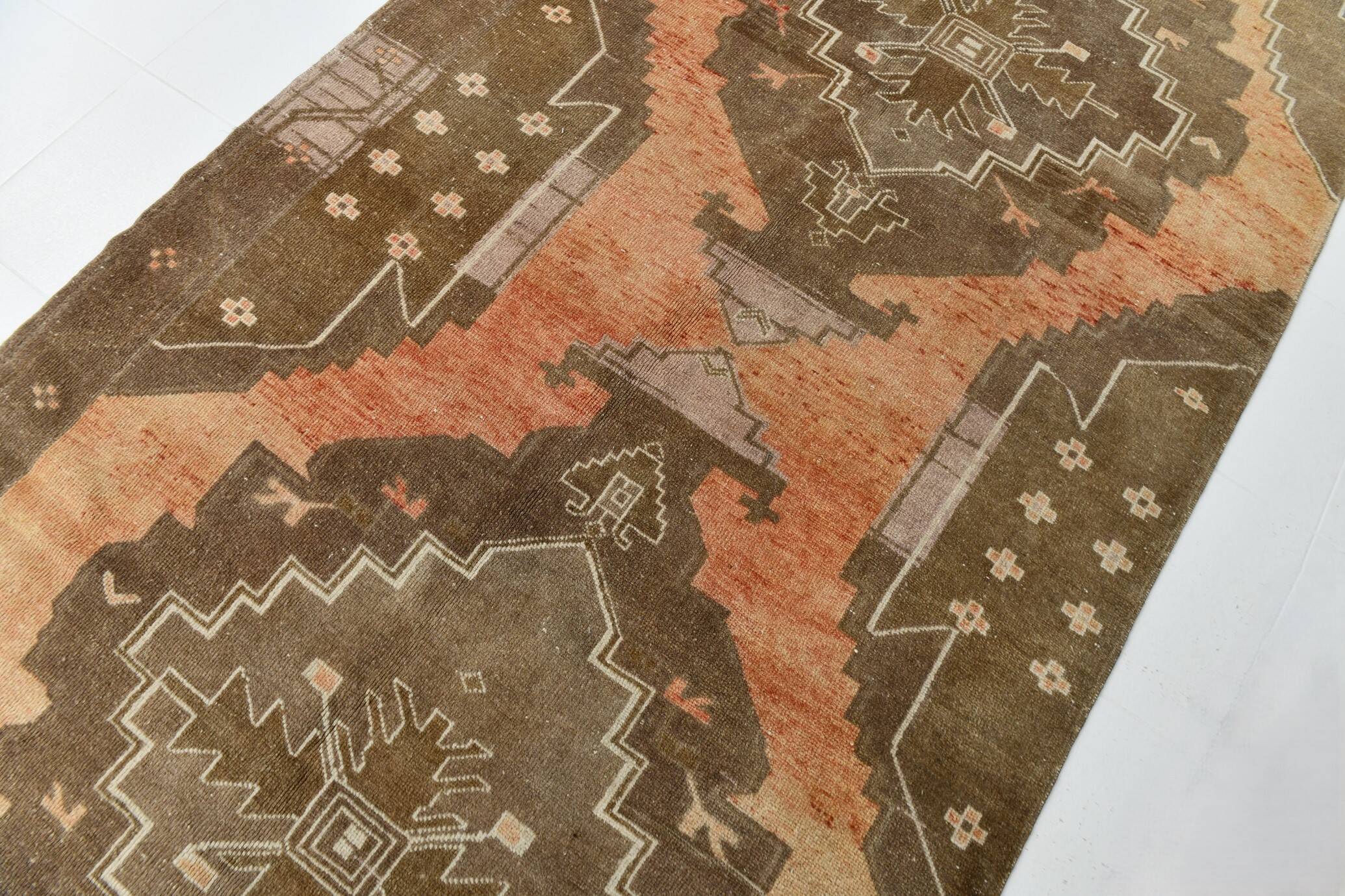 5x13 Tapis Couloir Anatolien Vintage, Tapis Turc Brun Taupe, 159x385 Cm