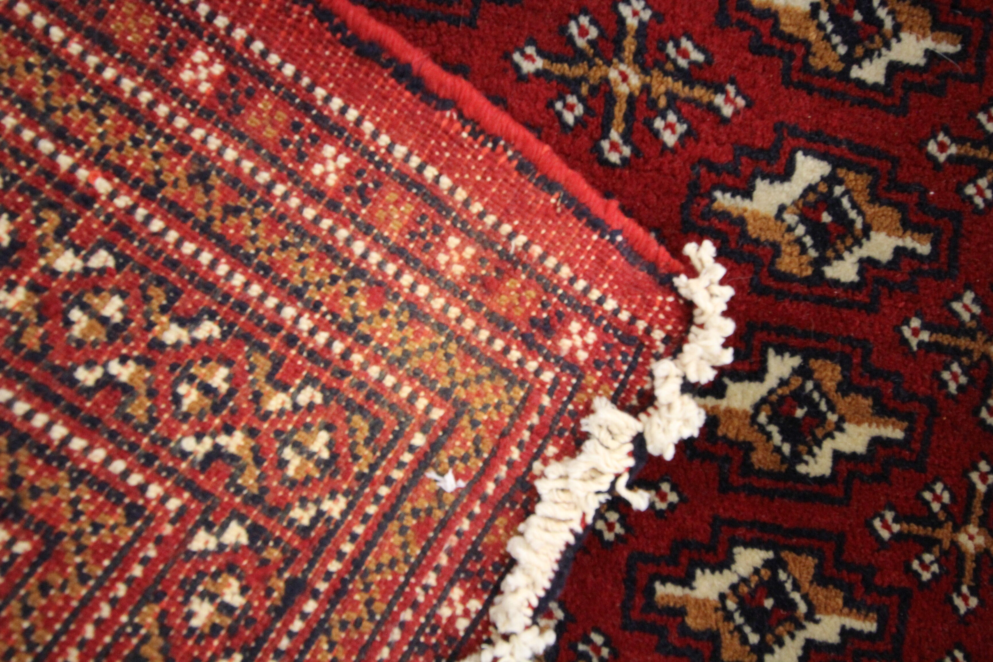 Traditional small vintage red wool persian rug handmade oriental area rug - 67x138cm