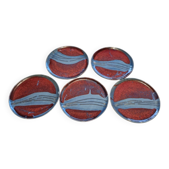 5 glazed stoneware plates, pottery from Brittany
