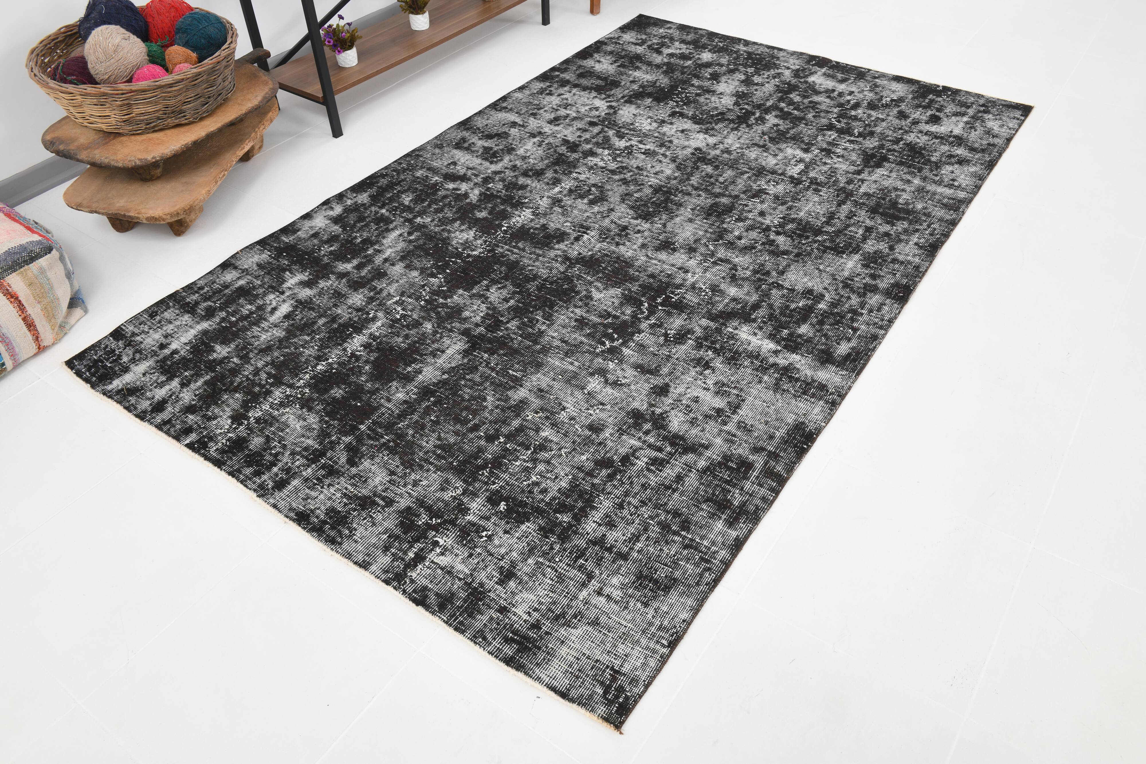 Black gray tones anatolian handmade vintage rug 260x158cm