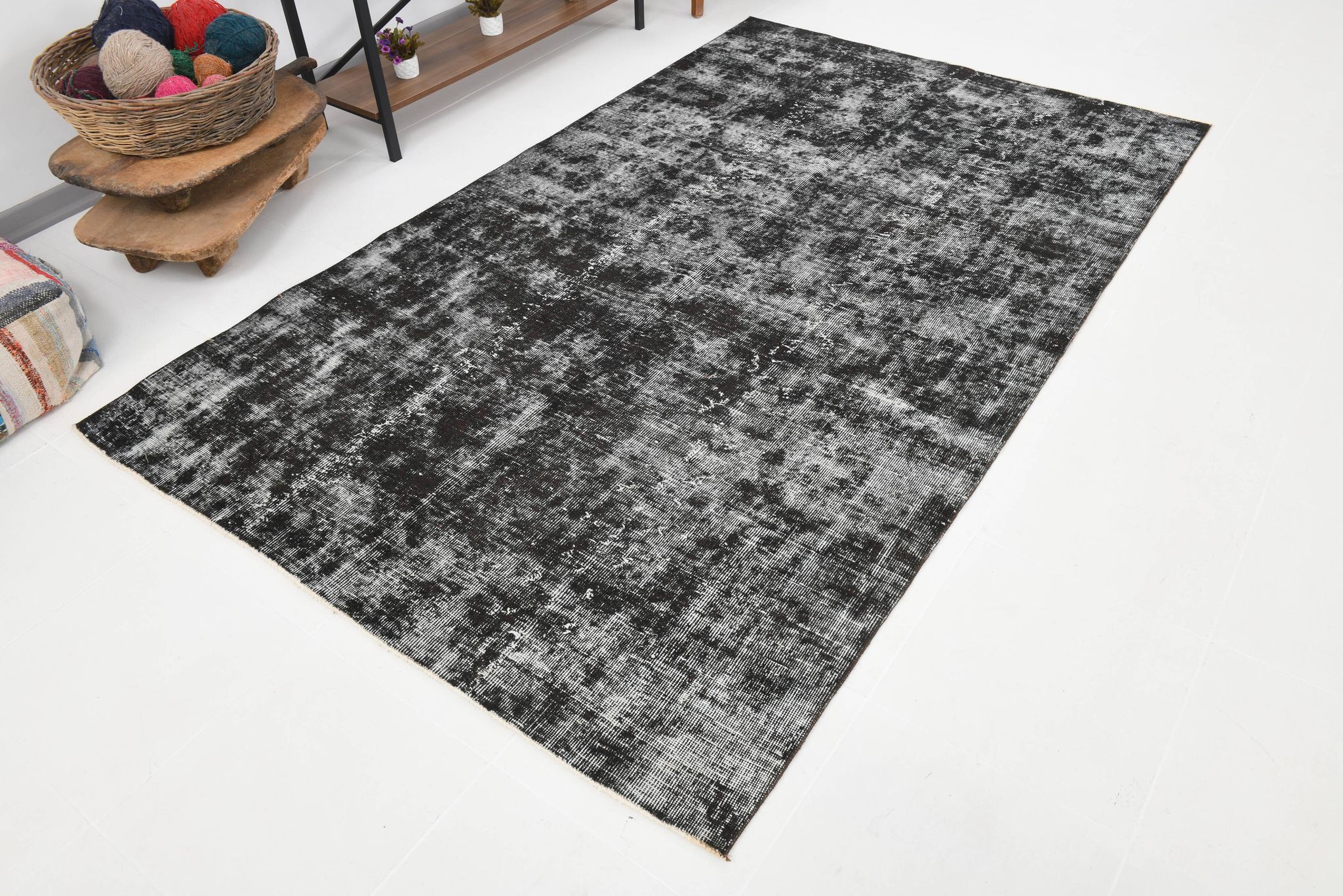 Black gray tones anatolian handmade vintage rug 260x158cm